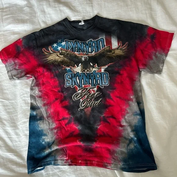 Vintage Style Lynyrd Skynyrd Free Bird Tie Dye Bald Eagle Classic Rock Tee - Picture 1 of 3